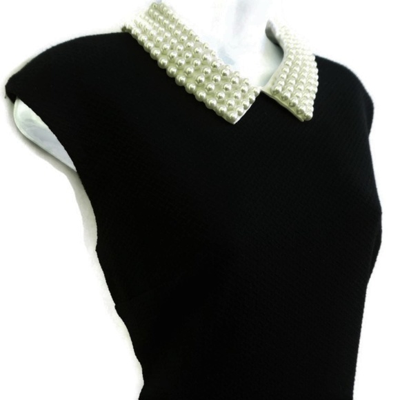Betsey Johnson Dress Black A Line Pearl Collar 8 - Picture 5 of 8